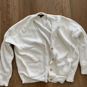 J. Crew Cream Button-Front Ribbed Cardigan